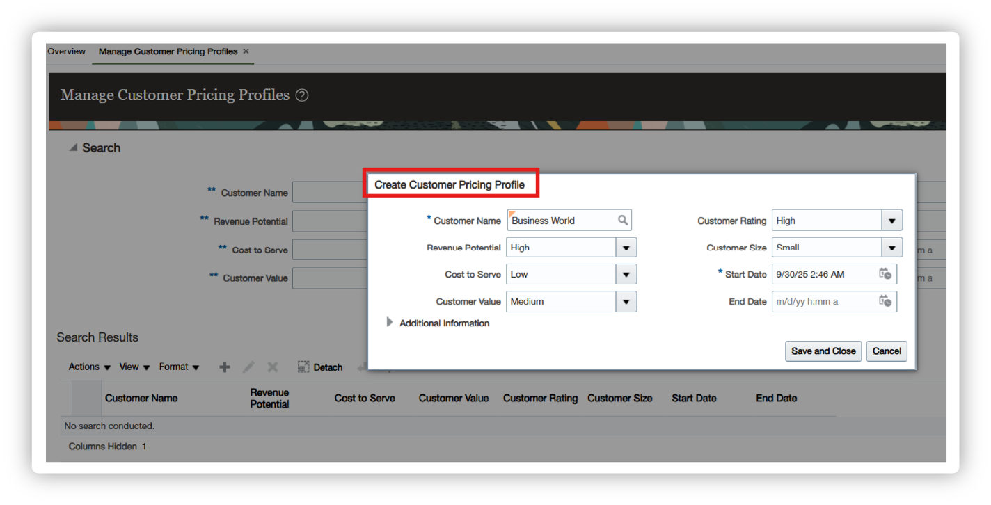 customer pricing profile oracle