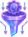 AI funnel with glowing gear