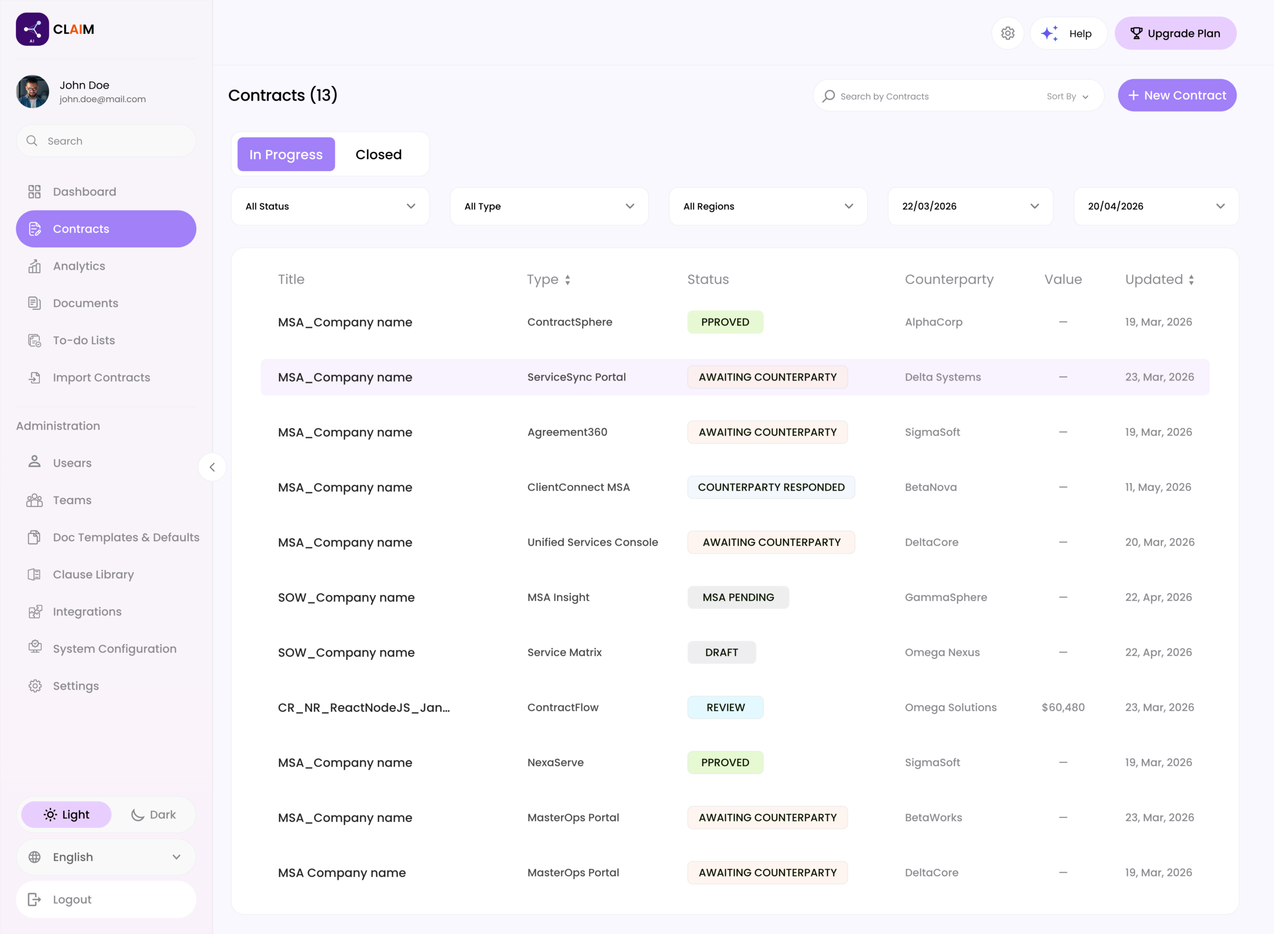 Contract Repository Dashboard